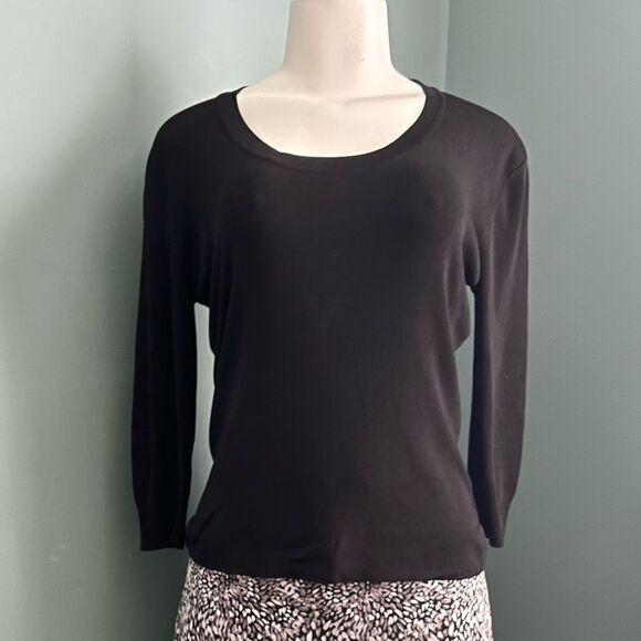 Joseph A Vintage Black Textured Long Sleeve Crewneck Too Size XL - Picture 2 of 6